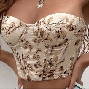 Floral print lace up crop tube top